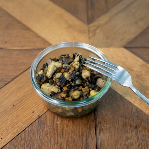 Salade d'aubergines, pois chiches et lentilles