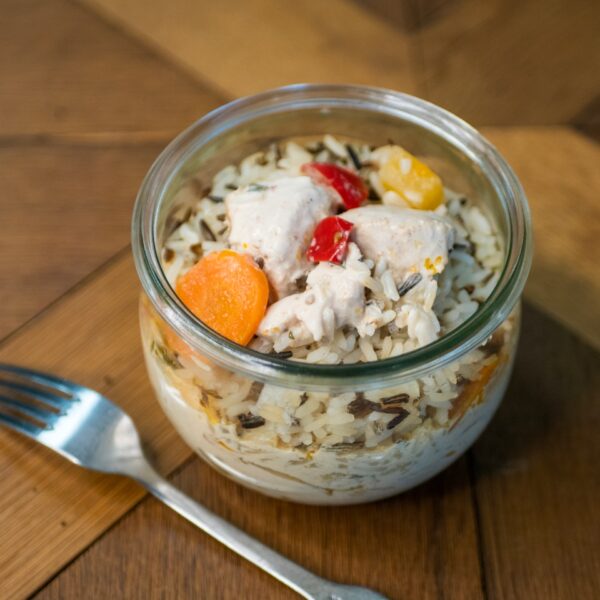 Poulet au lait de coco, curry rouge et riz