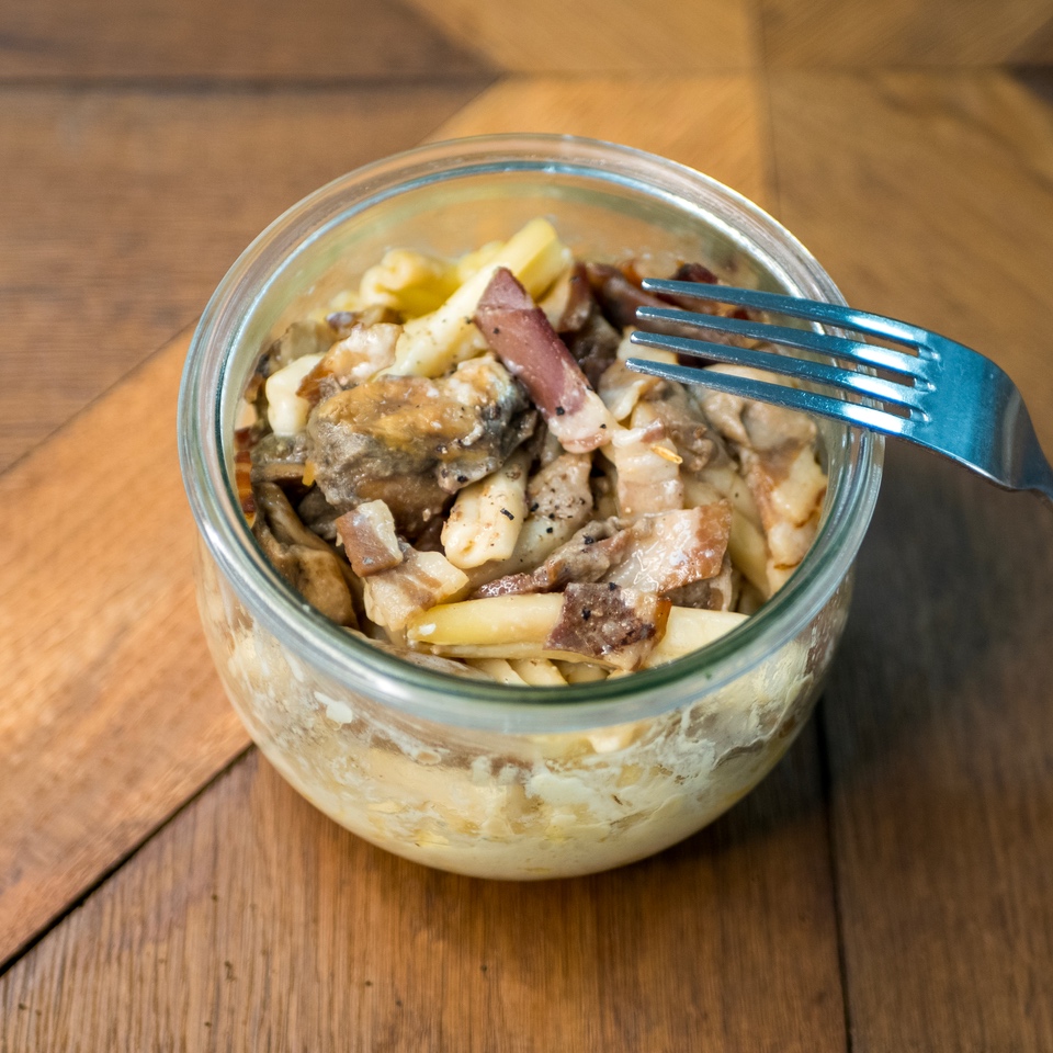 Pasta gourmande aux cèpes, pancetta et gorgonzola