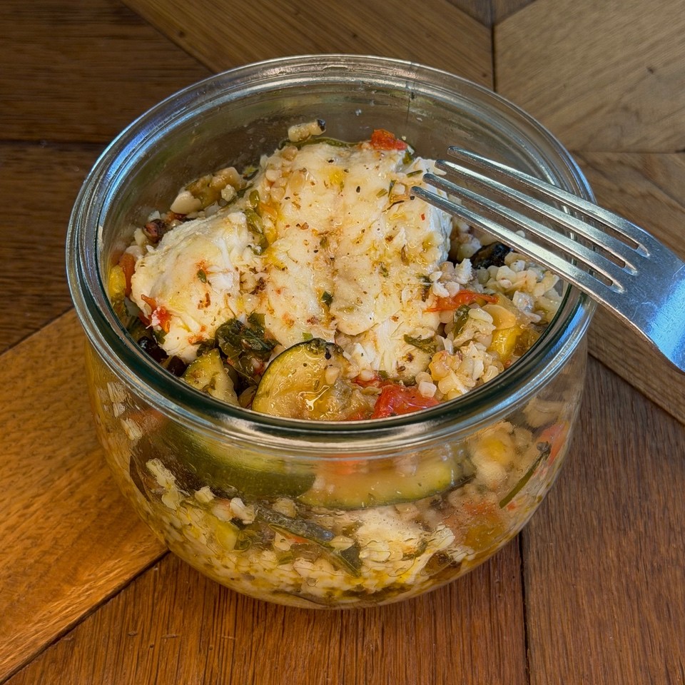 PJ Filet de Merlan– Légumes grillées – Huile vierge – Boulgour